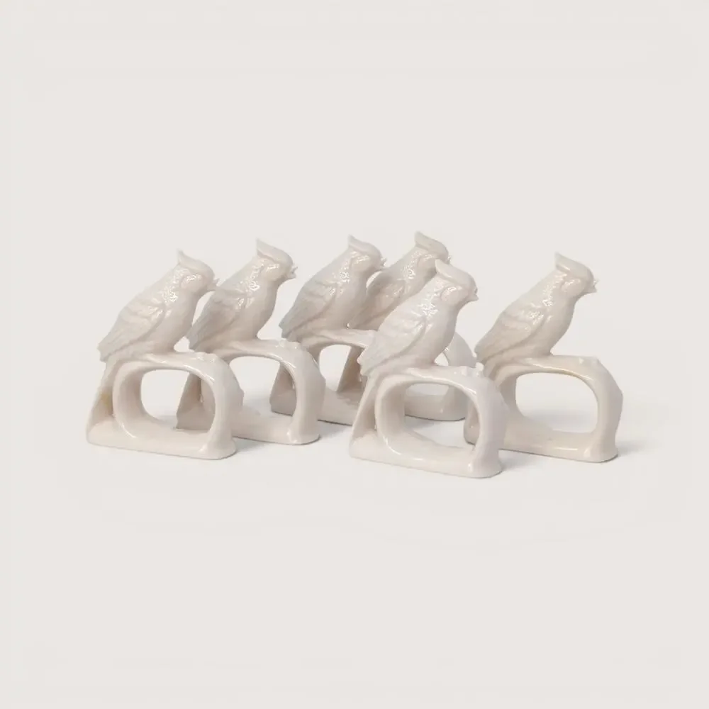1960s Ardalt Japan White Cardinal Napkin Rings Set of 8